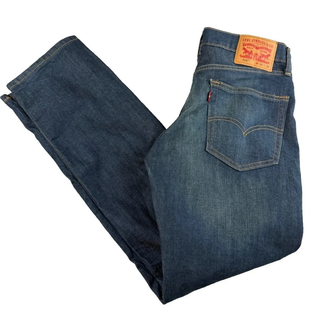 Levi's 514 Straight Fit Jeans Men's 30x32 Medium Wash Blue Denim Red Tab Cotton